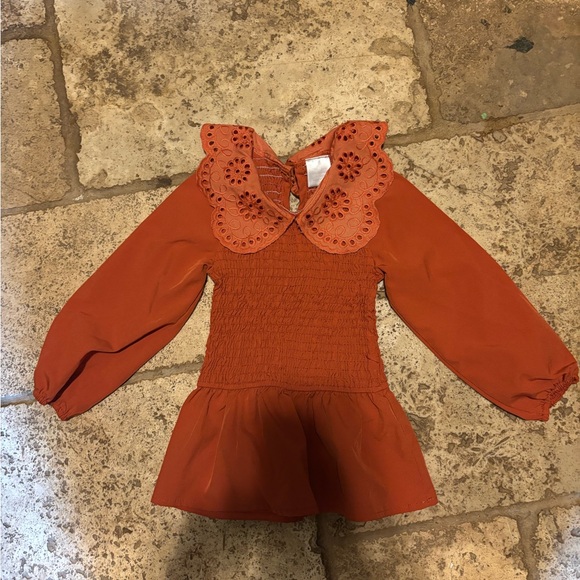 Orange Long-Sleeve Kids Dress - Picture 1 of 2